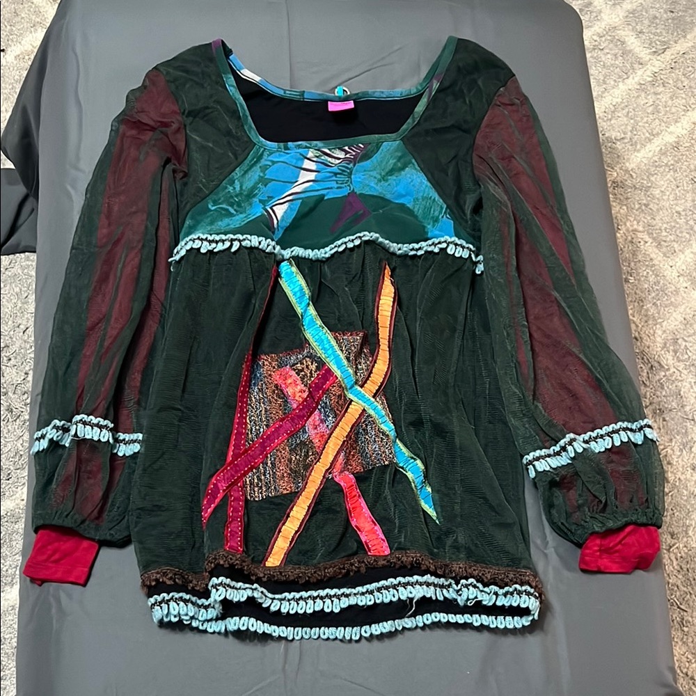 Save The Queen Colorful Patchwork Long Sleeve Top - image 1